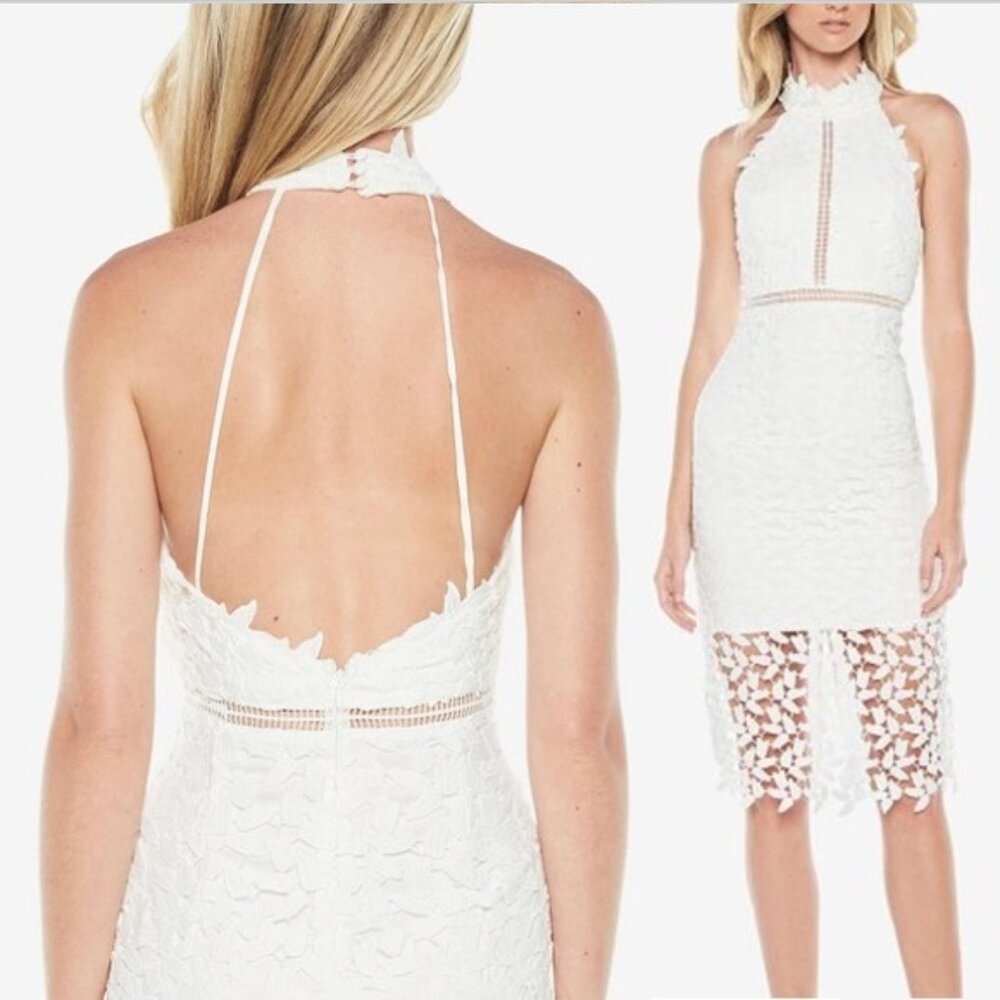 NWT, Bardot Gemma Lace Sheath Halter Dress, White, Size 6